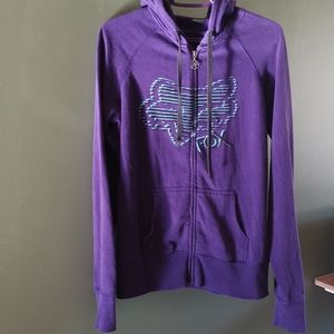 Fox Logo Purple Zip Up Hoodie Sz XL